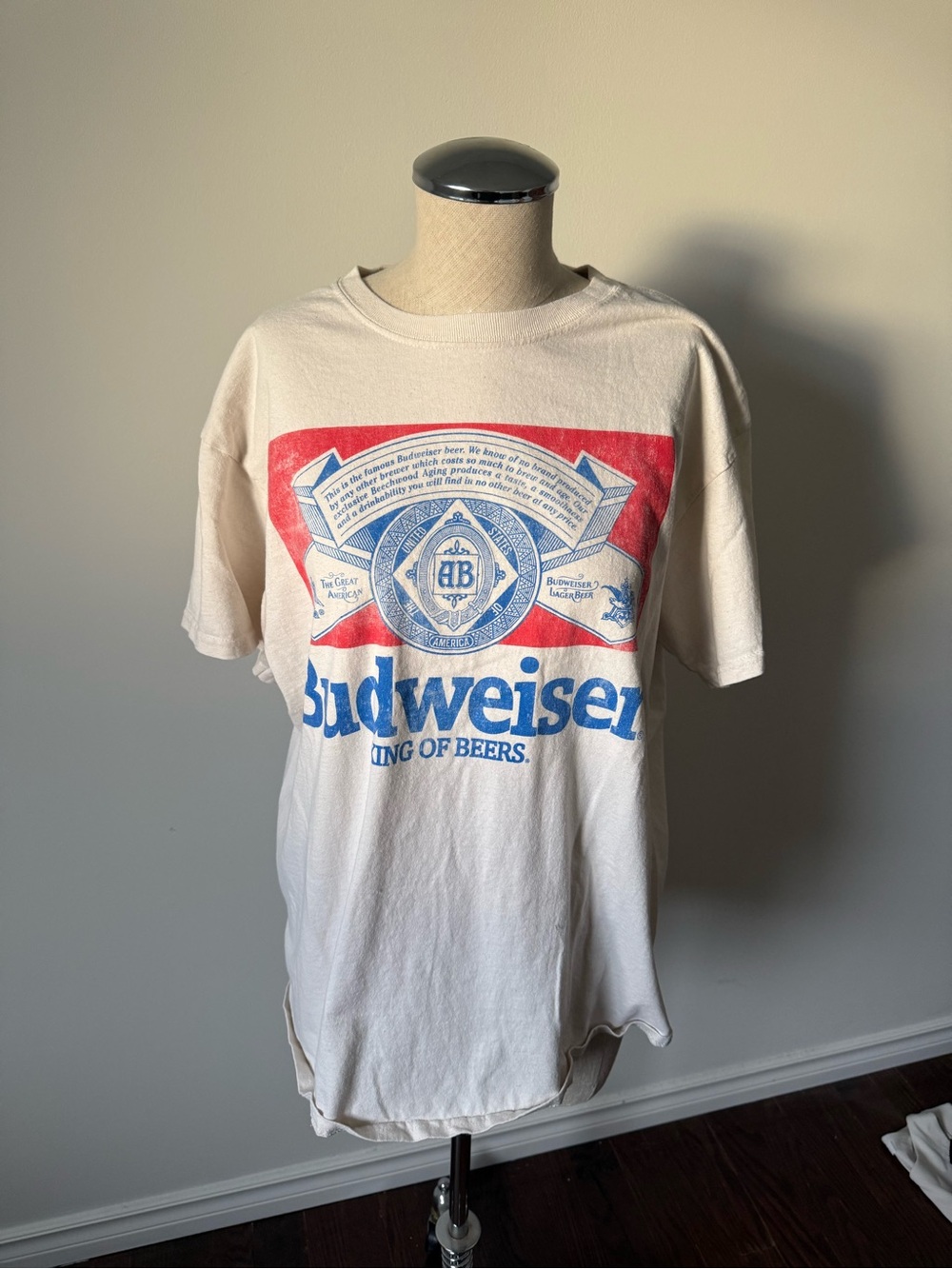 Budweiser Short Sleeve Graphic Tee - Cream with Red & Blue Logo